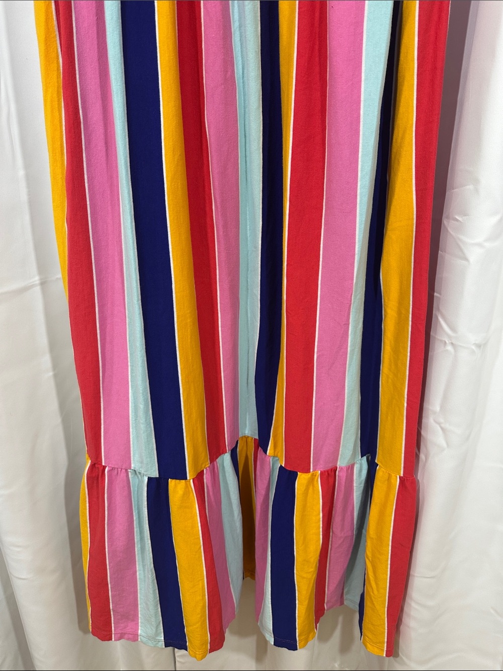 Crown & Ivy Colorful Striped Maxi Dress Size Large Pockets Tiered 100% Cotton - Picture 6 of 12